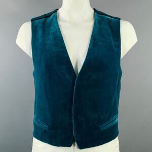 HAIDER ACKERMANN Size 40 Teal Black Velvet Cotton Cropped Vest